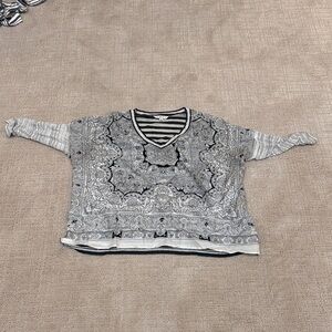 CAbi Women's Long Sleeve Paisley Mixed-Print Top in Black and White